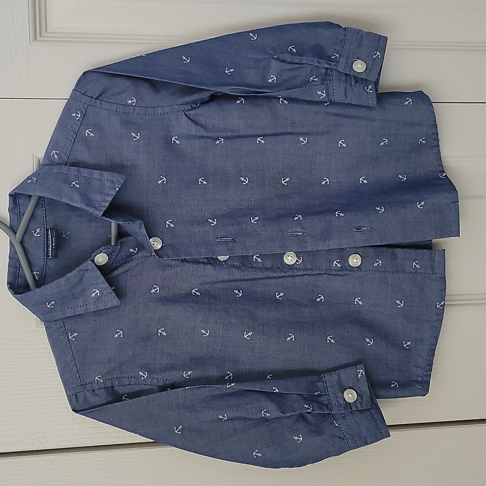 18M Nautica Button-Up Shirt with collar, Anchors pattern⚓